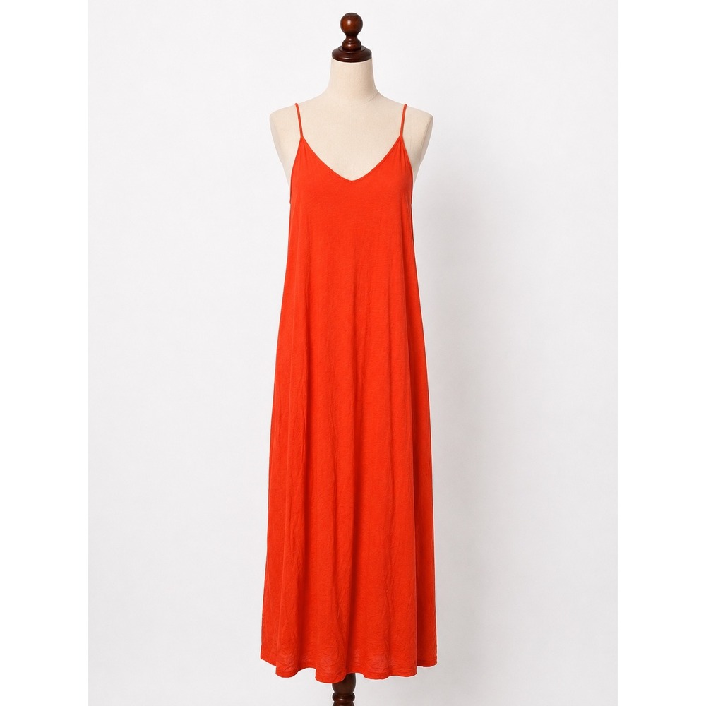 Pitusa Orange Pom Pom Trim Cotton Maxi Dress Sleeveless V-Neck Peru Standard